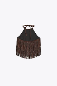 TOP À FRANGES EFFET DAIM BRILLANT