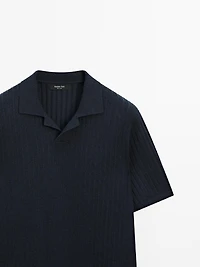 Ribbed knit short sleeve polo shirt