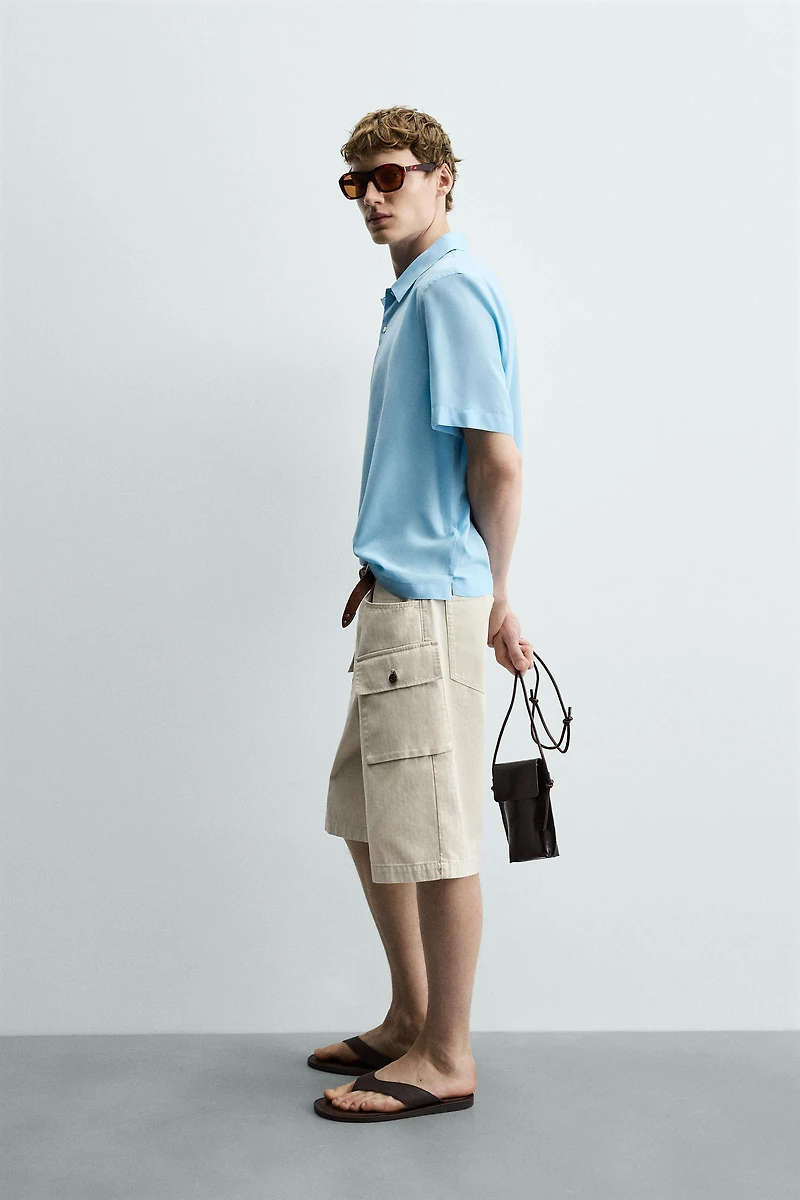 REGULAR FIT HERRINGBONE CARGO SHORTS