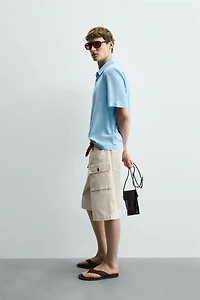 REGULAR FIT HERRINGBONE CARGO SHORTS