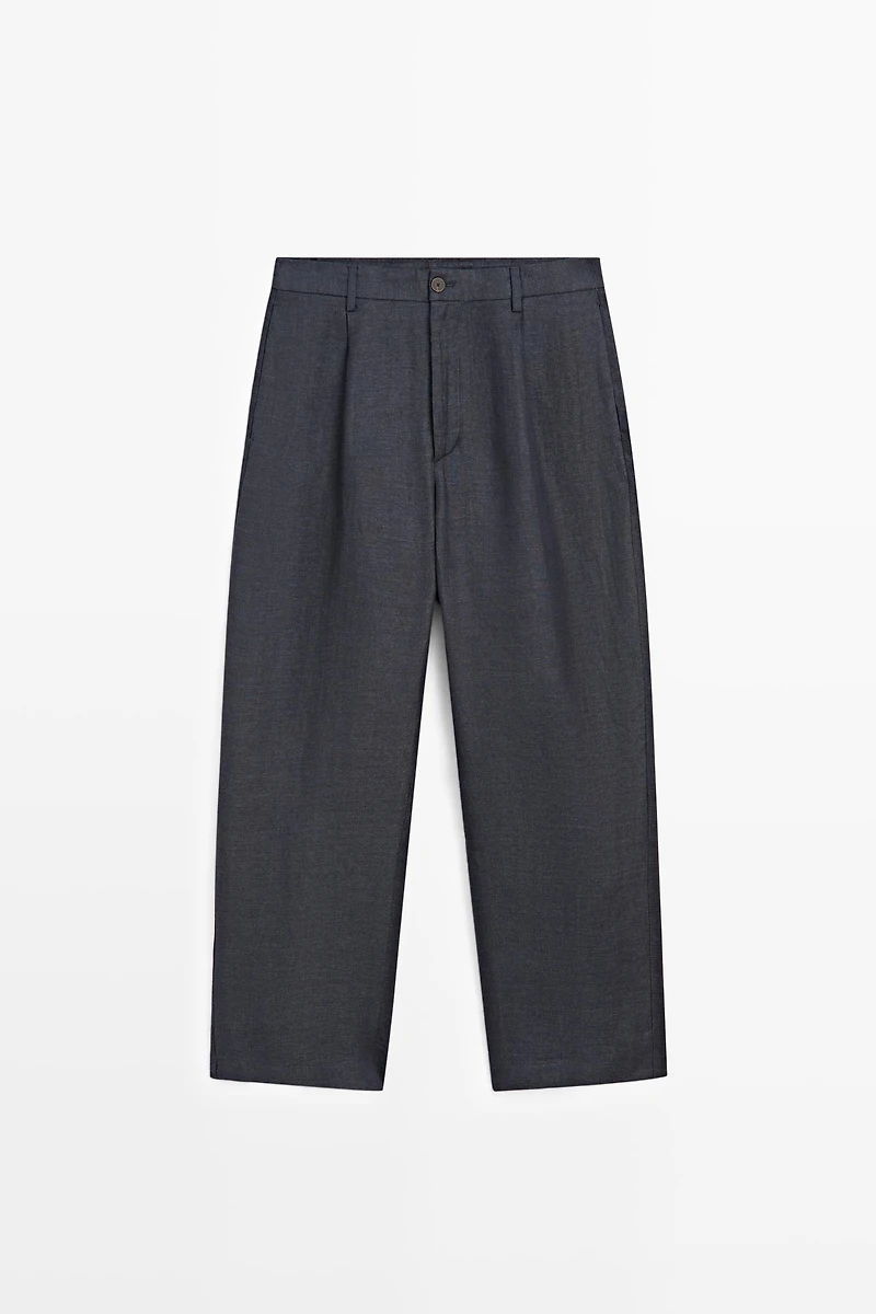 100% linen total look melange trousers