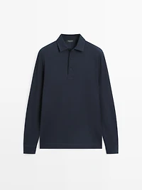 Polo texturé en piqué à manches longues