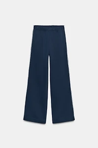 LACE TRIM WIDE SWEATPANTS