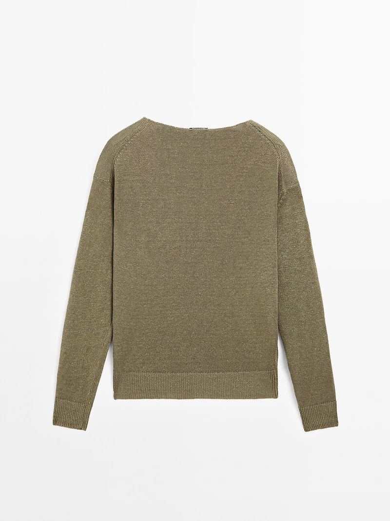 100% linen long sleeve knit sweater