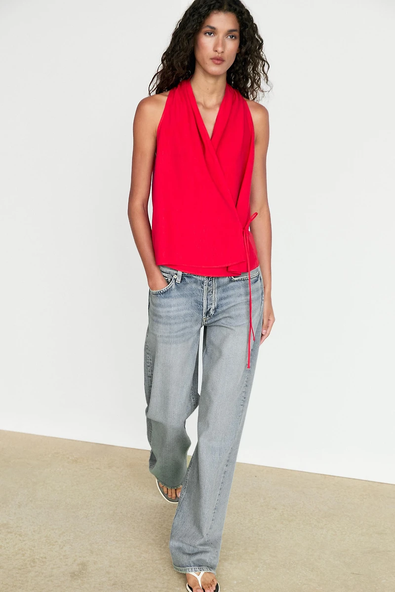 Linen halter top with tie detail