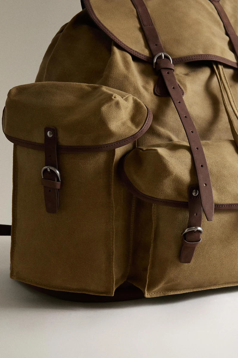 COTTON AND LEATHER BACKPACK