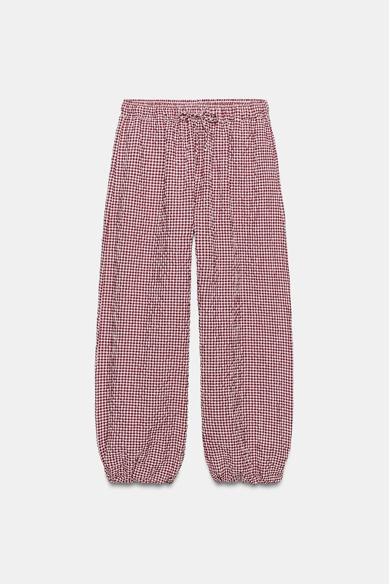 GATHERED GINGHAM PANTS