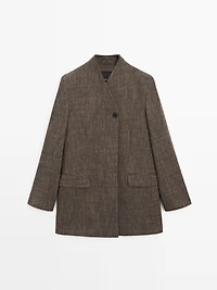 Flecked wool blend coat with high collar