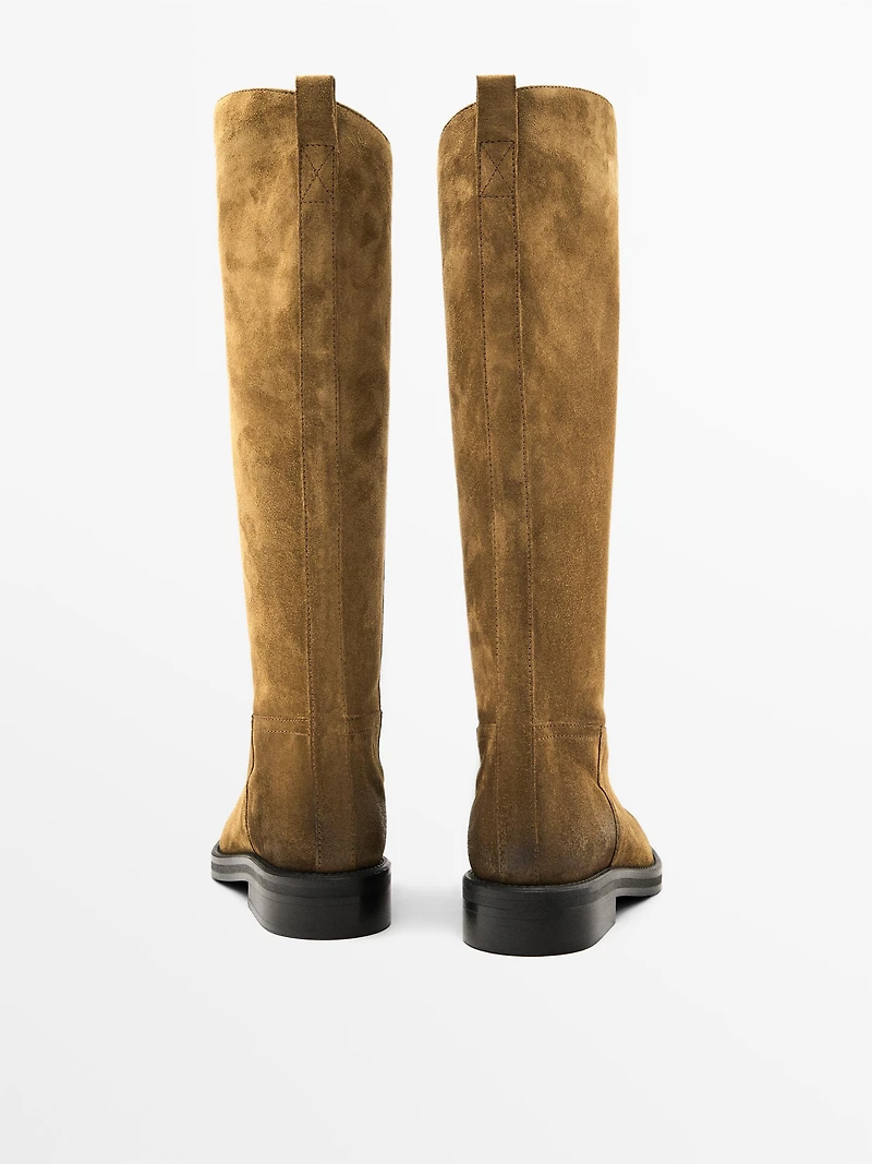 Oiled split suede riding boots