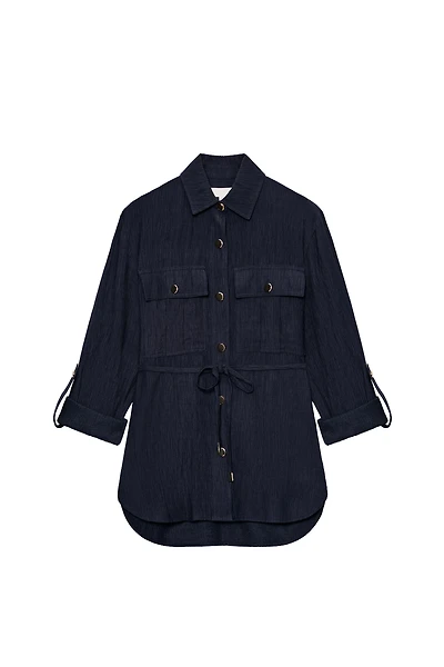 WRINKLED EFFECT SAFARI SHIRT WITH BELT