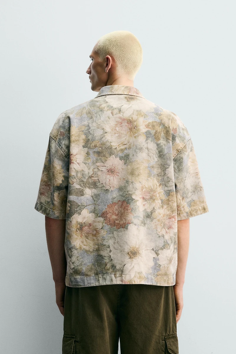 WASHED FLORAL PRINT RELAXED FIT SHIRT