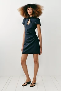 MINI LINEN FROG CLASP DRESS