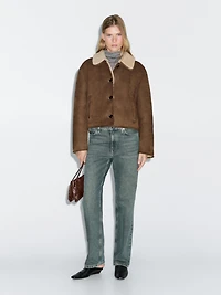 Short leather jacket with lambskin