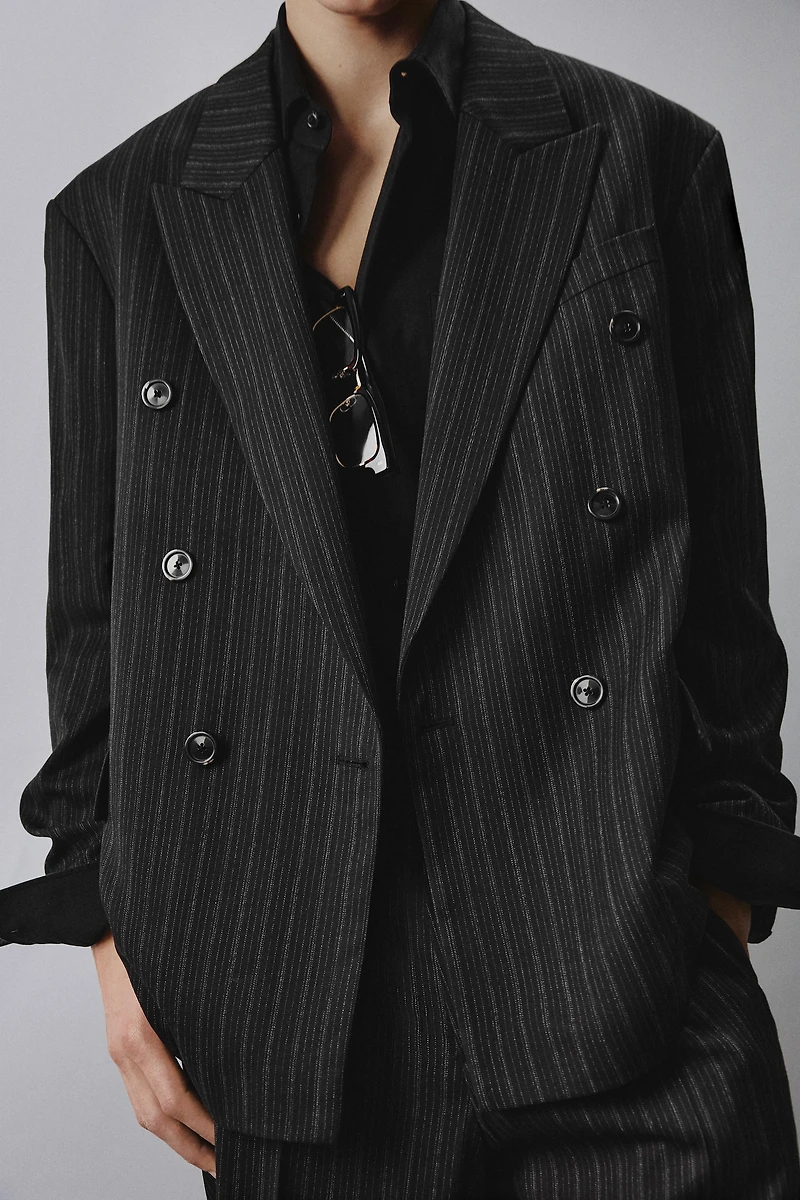 DOUBLE BREASTED PINSTRIPE SUIT BLAZER