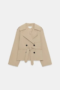 SHORT TRENCH COAT WITH SHOULDER PADS AND BELT