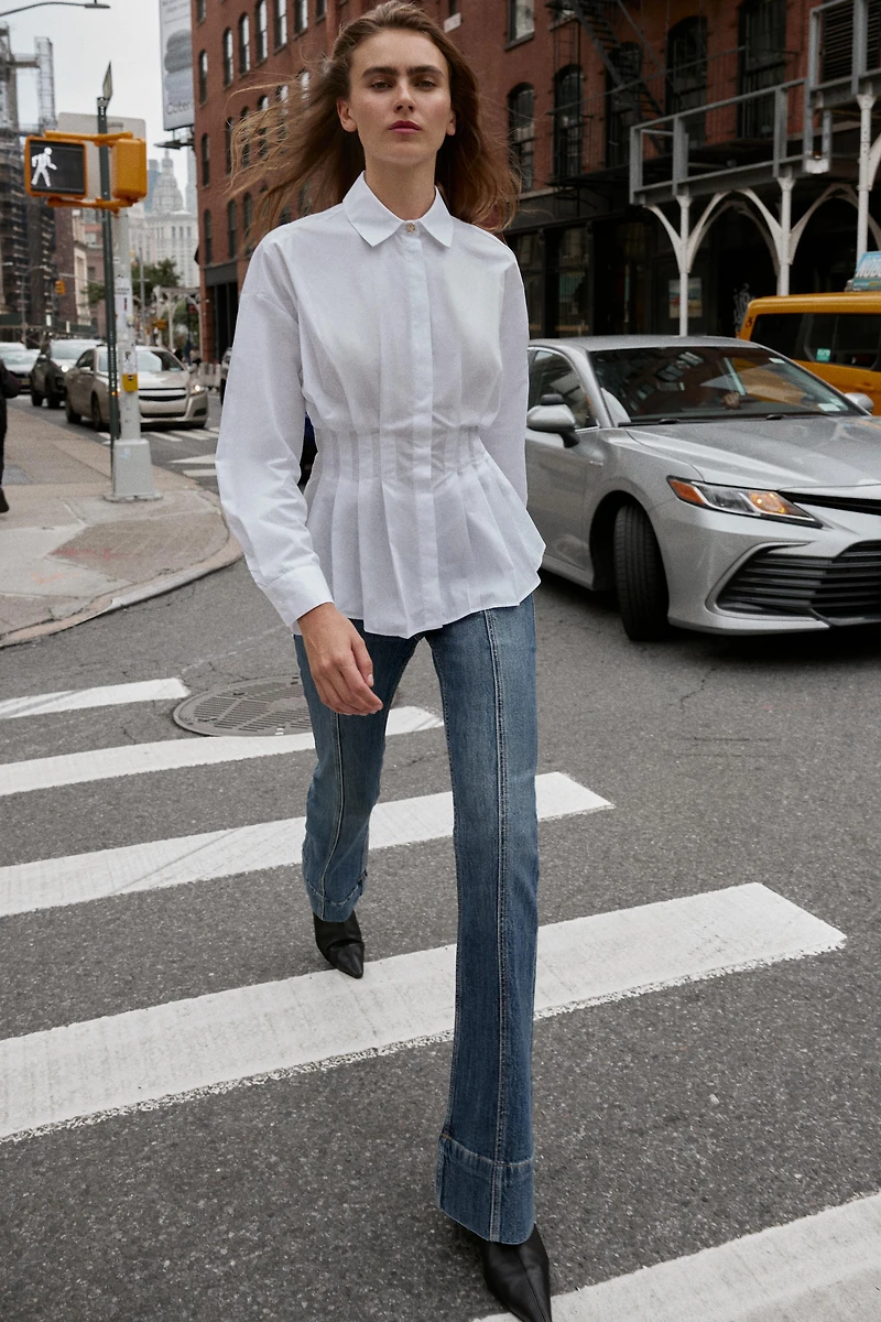 PLEATED POPLIN SHIRT