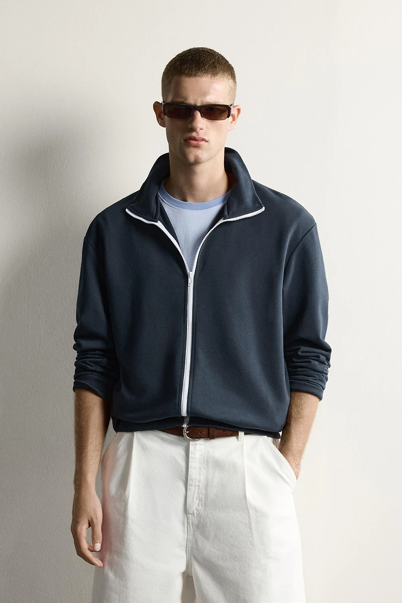 RELAXED FIT CONTRAST ZIP SWEATSHIRT