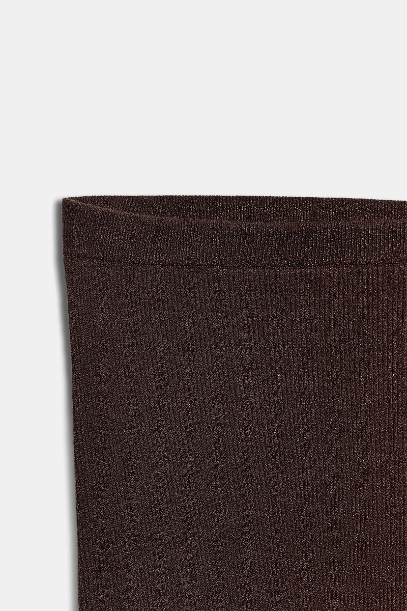 METALLIC THREAD RIB KNIT MIDI SKIRT