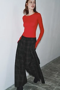 PLAID WOOL BLEND WIDE LEG PANTS ZW COLLECTION
