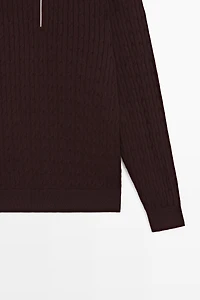 Mock neck knit zip sweater