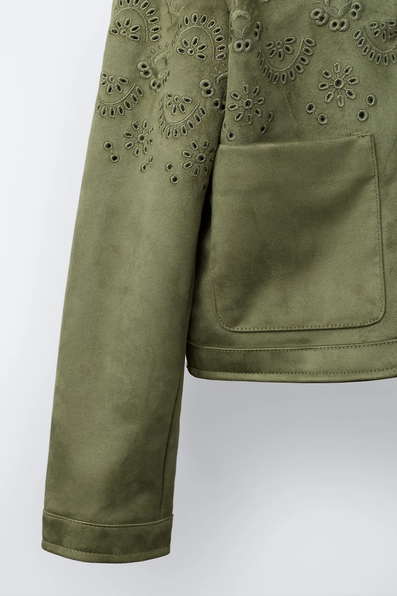 VESTE EFFET DAIM BRODERIES