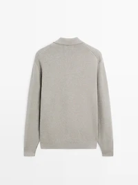 100% cotton knit cardigan with polo collar