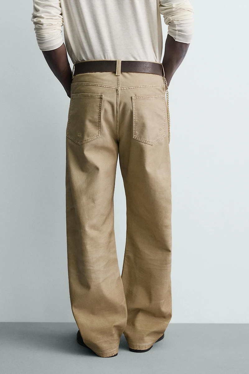 WASHED PRINT STRAIGHT FIT PANTS