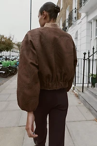 EMBROIDERED FAUX SUEDE BOMBER JACKET