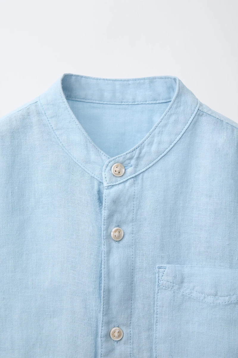 LINEN MANDARIN COLLAR SHIRT