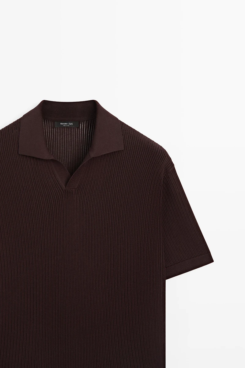 Cotton-blend V-neck knit polo shirt