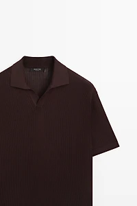 Cotton-blend V-neck knit polo shirt