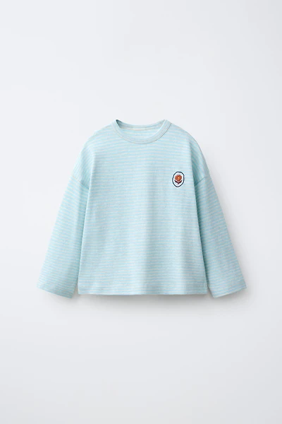 T-SHIRT BRODÉ À RAYURES TISSÉES