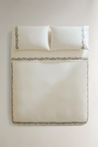 HOUSSE DE COUETTE SATIN BRODÉE FEUILLES