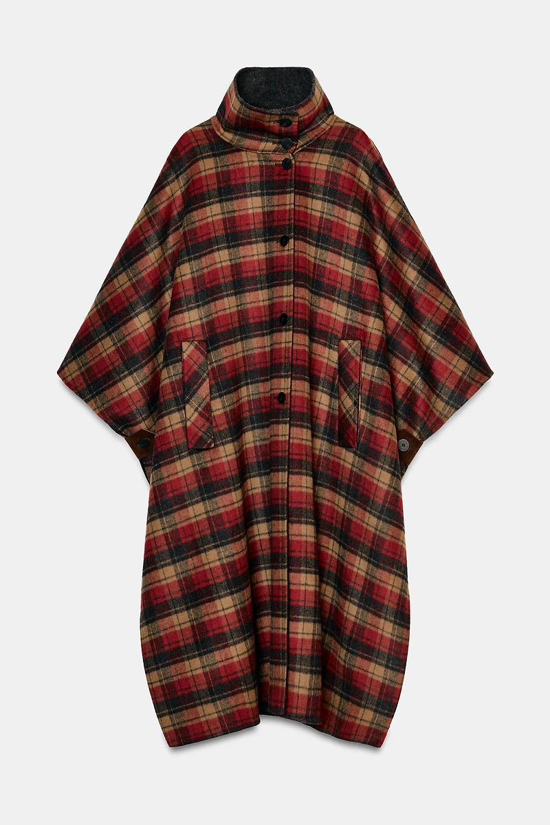 PLAID WOOL CAPE ZW COLLECTION LIMITED EDITION