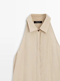 Linen blend polo collar midi dress