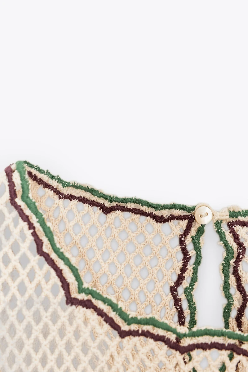 CROCHET DRESS WITH FLORAL EMBROIDERY ZW COLLECTION