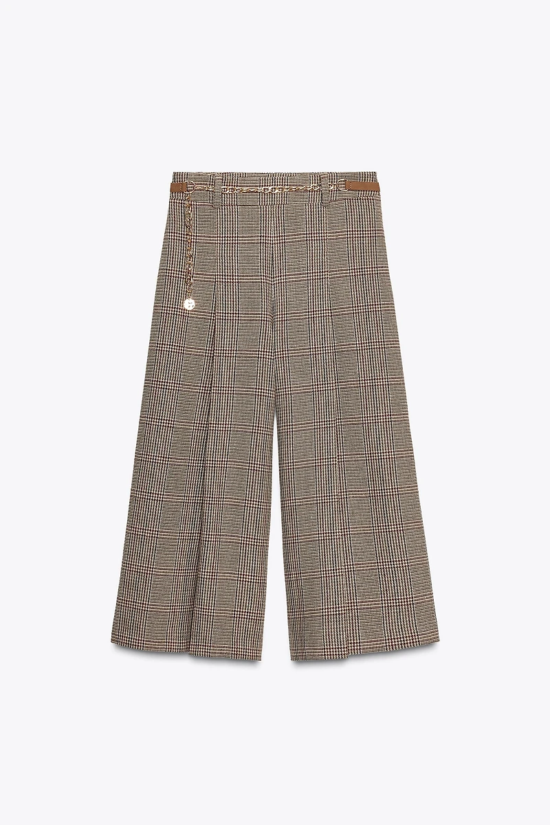 HOUNDSTOOTH BELTED LONG SHORTS