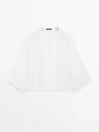 Flowing linen blend blouse with seam details
