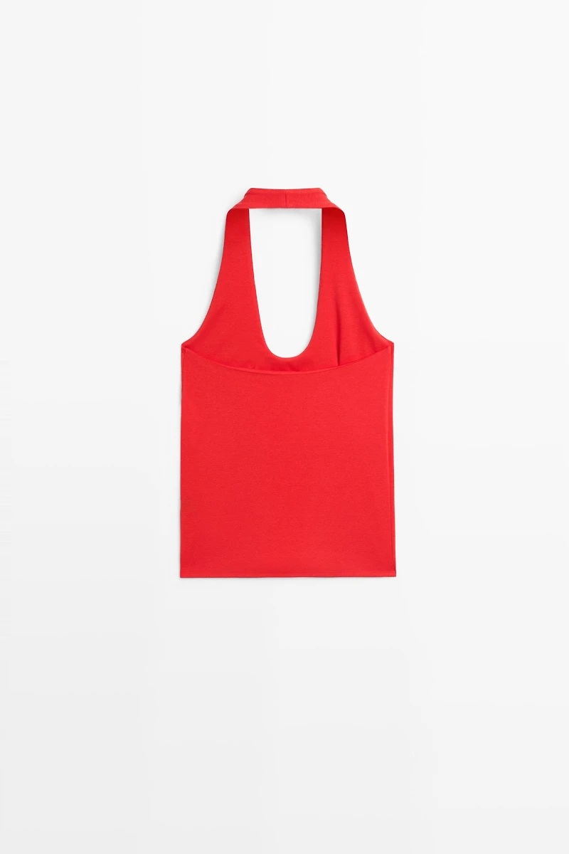 Top à encolure américaine en coton et modal