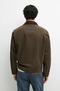 Jacket with leather collar detail