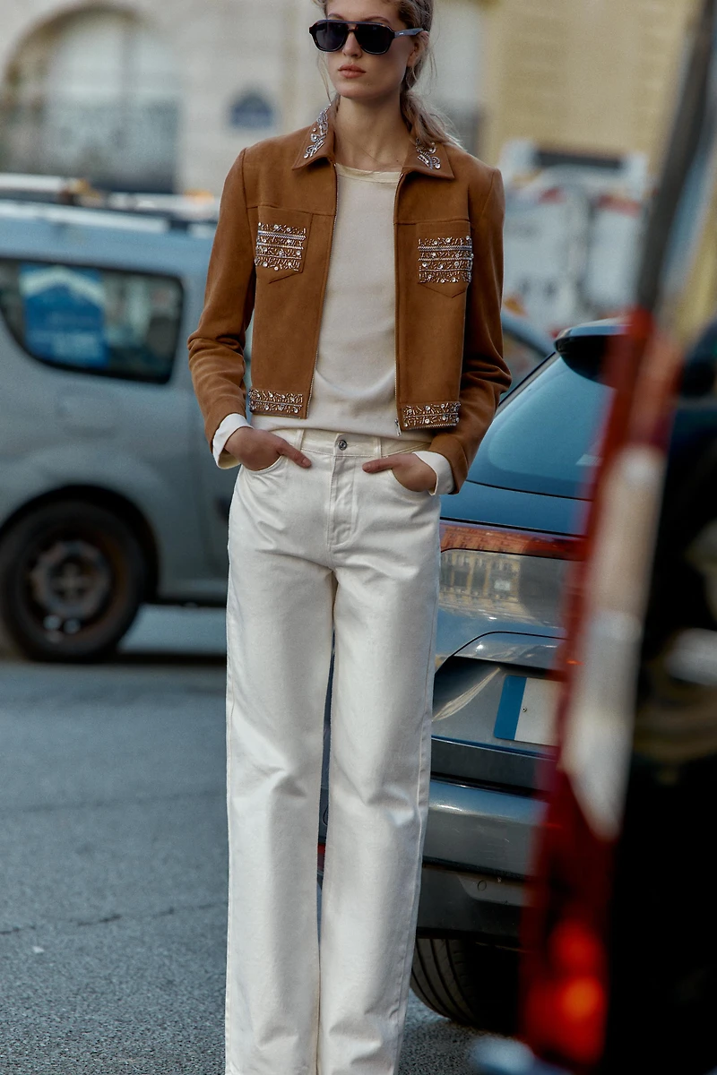 VESTE EFFET DAIM À CLOUS