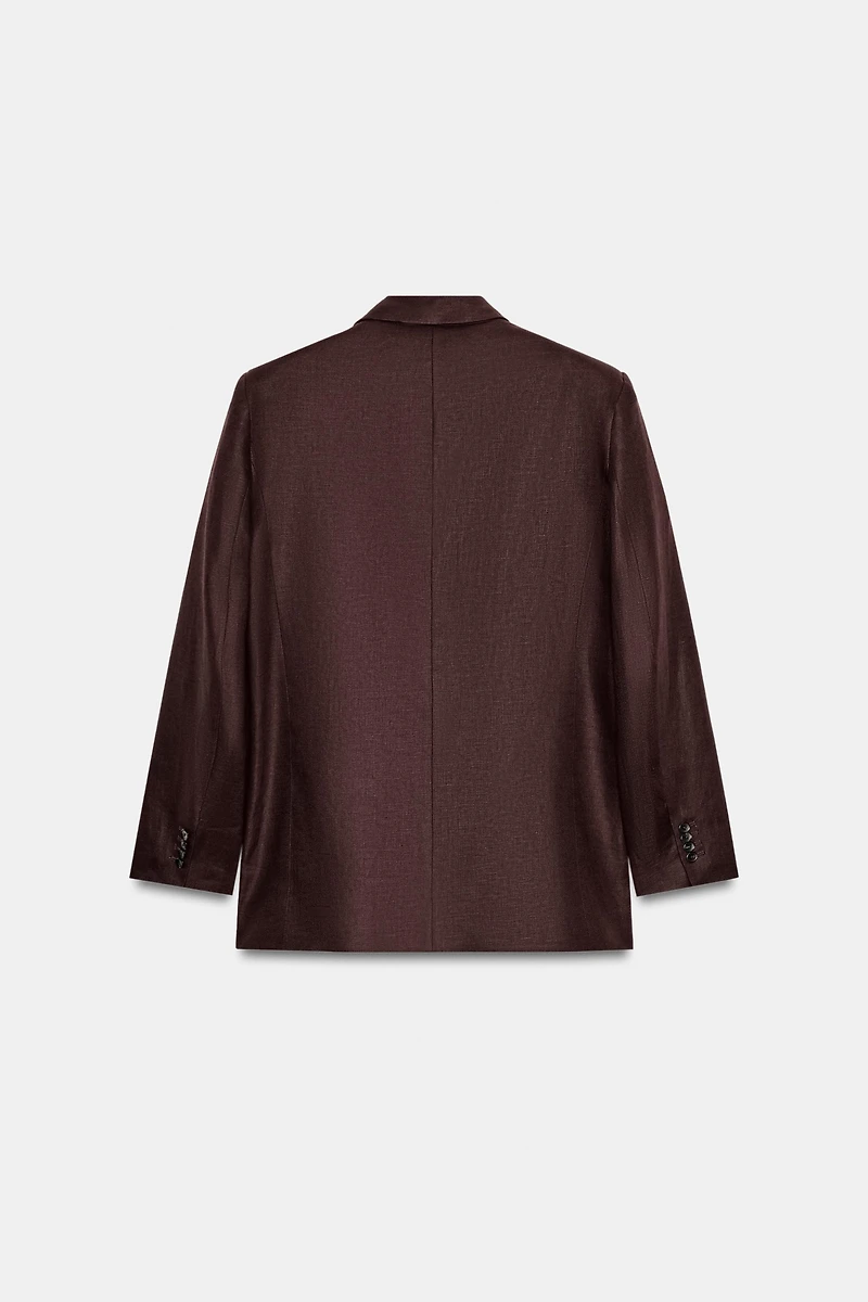 100% LINEN DOUBLE BREASTED BLAZER WITH SHOULDER PADS