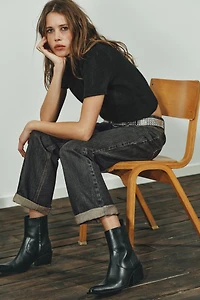 COWBOY LEATHER ANKLE BOOTS WITH TOPSTITCHING