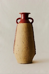 DECORATIVE TERRACOTTA VASE WITH HANDLES