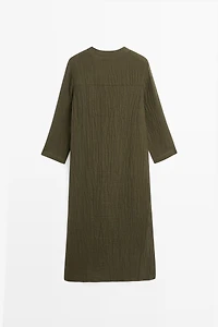 Linen blend waffle-knit shirt dress