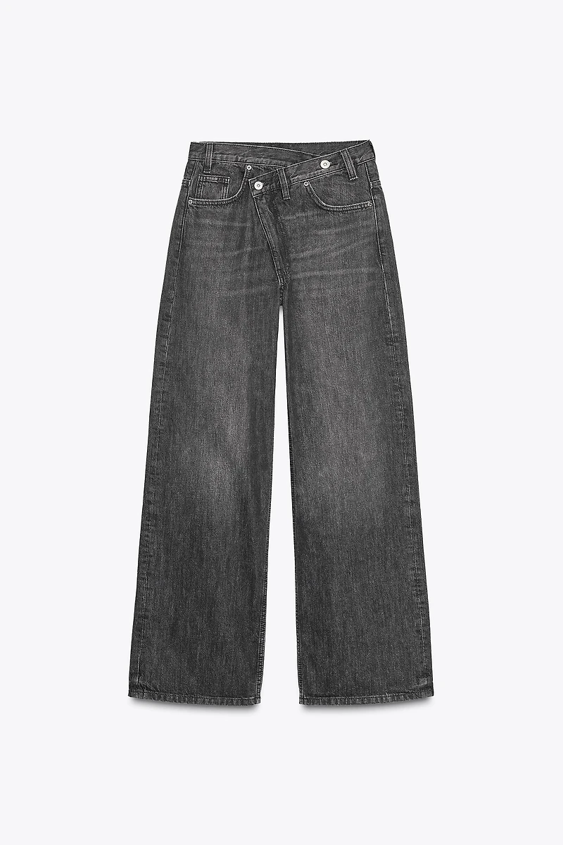 TRF HIGH WAIST CROSSOVER WIDE LEG JEANS