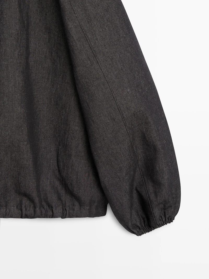 Linen blend bomber jacket