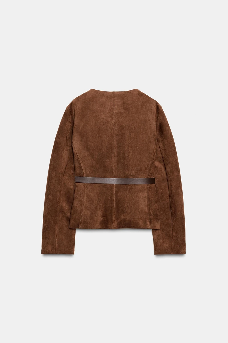 FAUX SUEDE BELTED BLAZER