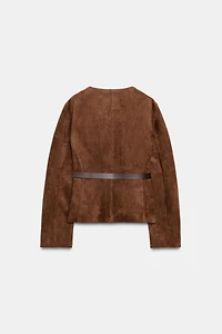 FAUX SUEDE BELTED BLAZER