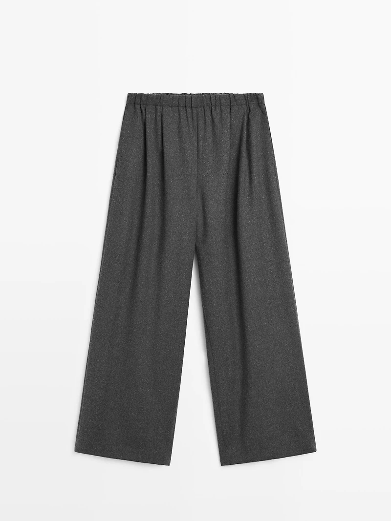 Wool blend trousers with elasticated waistband